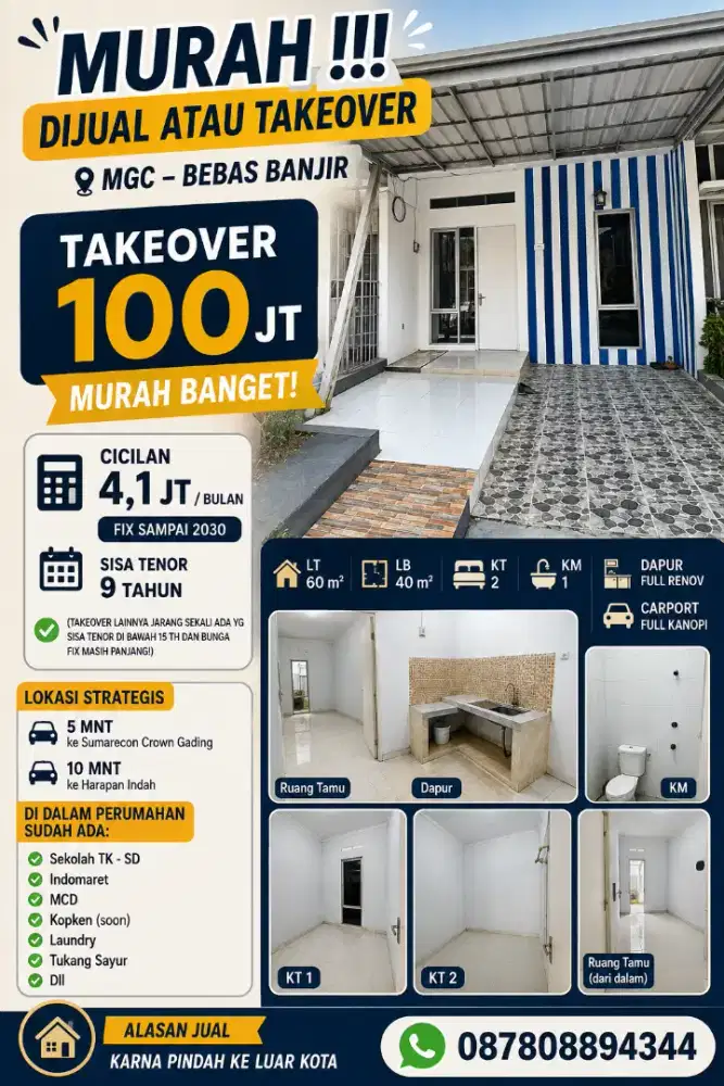 MURAH BANGET!! DIJUAL / TAKEOVER RUMAH DI MGC