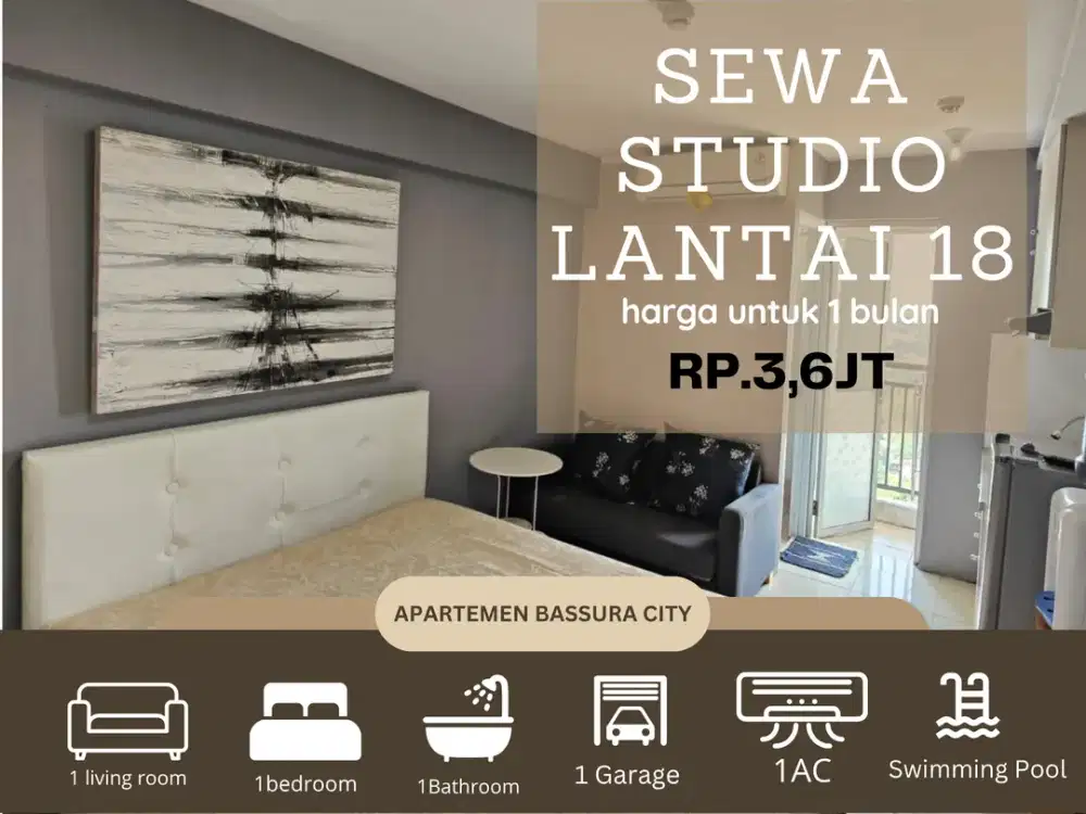 disewakan studio full furnish bulanan samping mall apartemen bassura city