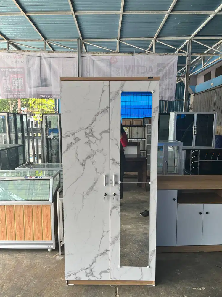 PROMO LEMARI PAKAIAN 2 PINTU GANTUNGAN TINGGI KACA PANJANG TERMURAH