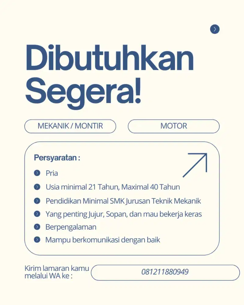 LOWONGAN KERJA MEKANIK MOTOR