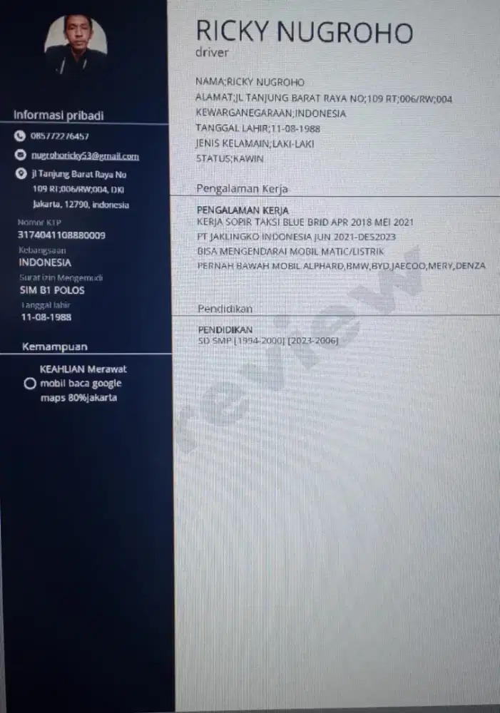 Saya lagi nyari lowongan pekerjaan sopir pribadi