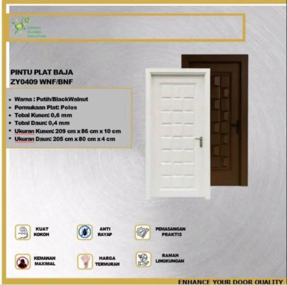 Shinka Global Solution Pintu Plat Baja ZY 0409 Brown Walnut