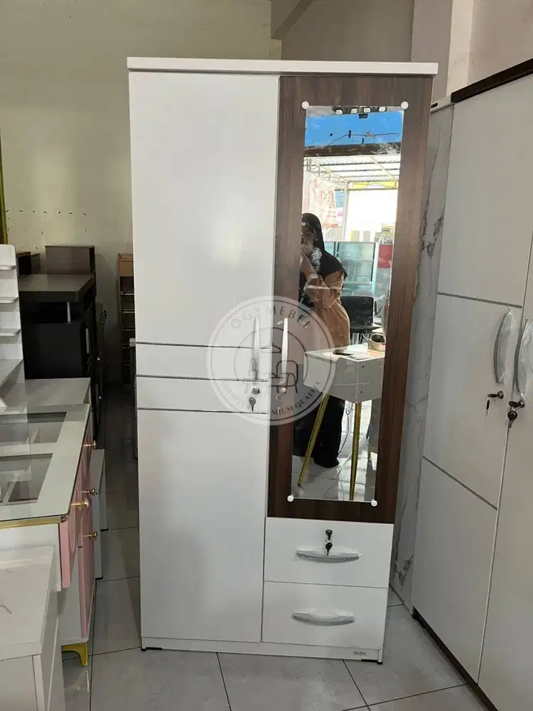 PROMO SALE LEMARI PAKAIAN 2 PINTU + LACI MINIMALIS GRATIS ANTAR