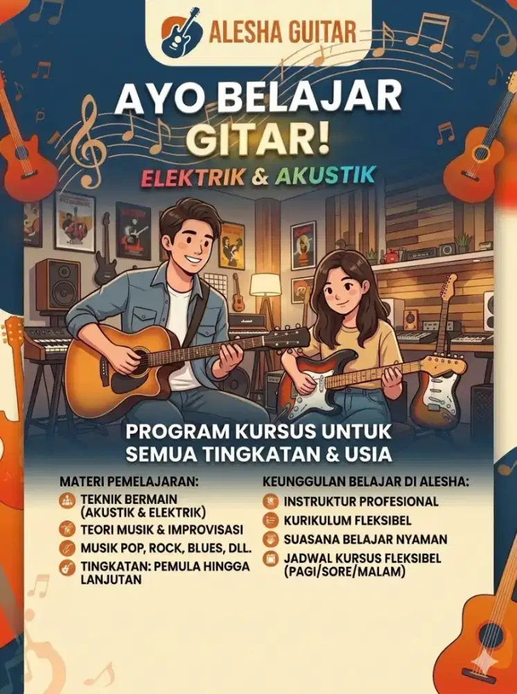 Kursus atau Privat Belajar Gitar Akustik dan Elektrik