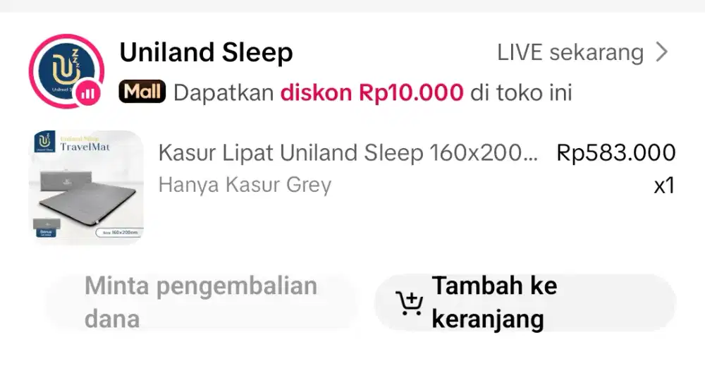 kasur lipat uniland sleep 16x200 tebal 6cm bonus bantal dan guling