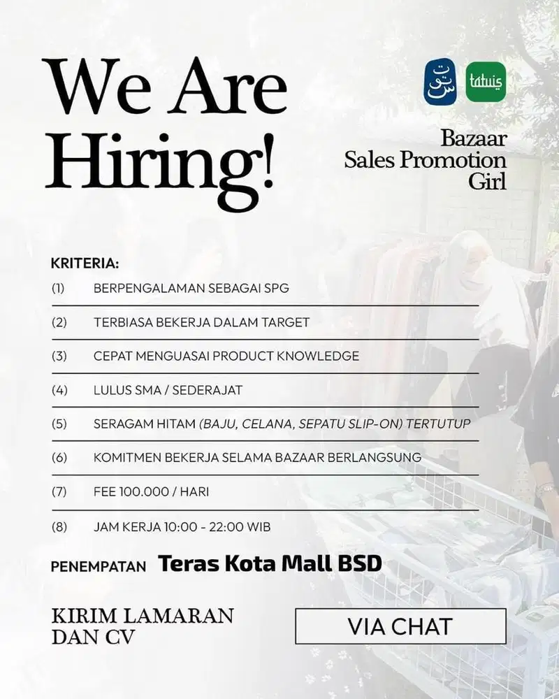 LOWONGAN SPG BAZAR DI TERAS KOTA MALL BSD