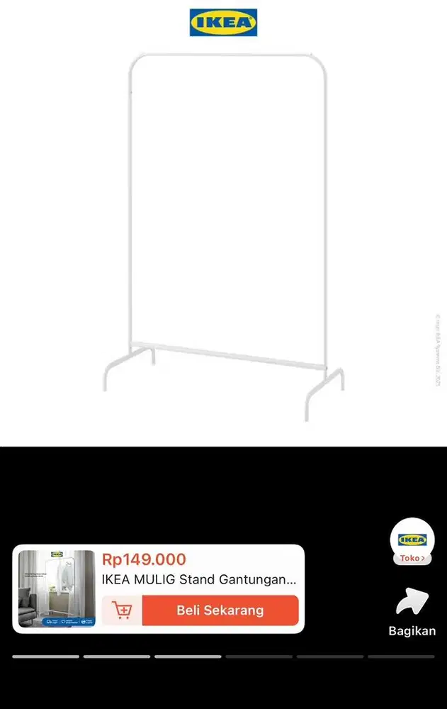 IKEA MULIG Stand Gantungan Pakaian Putih 99x152 cm Bahan Baja