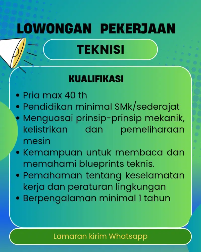 Dicari segera Sales & Teknisi