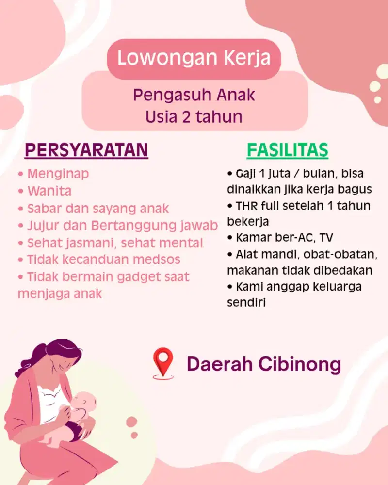 Butuh segera ART momong anak