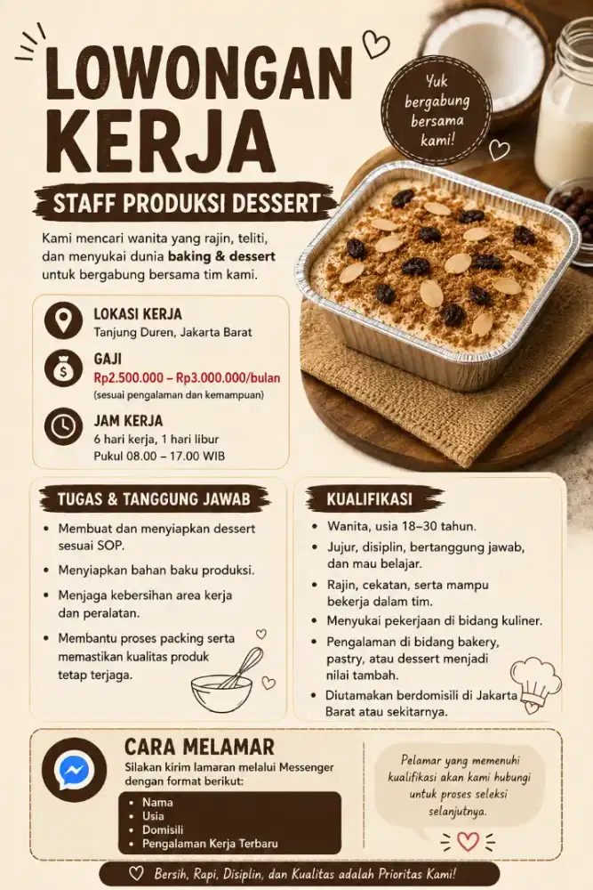 LOWONGA KERJA PRODUKSI DESSERT