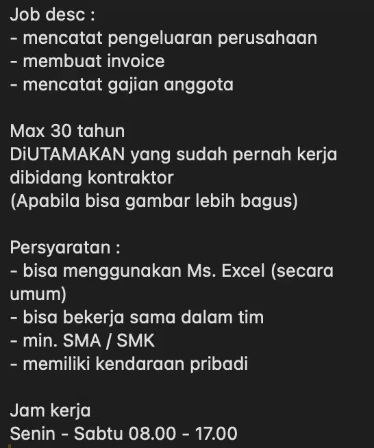 Dibutuhkan STAFF FINANCE