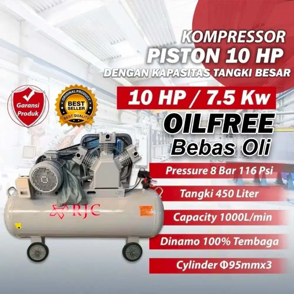 Compressor oil free piston 10 hp Kompresor bebas Oli 7500w