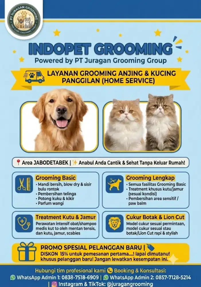 Jasa grooming anjing dan kucing panggilan