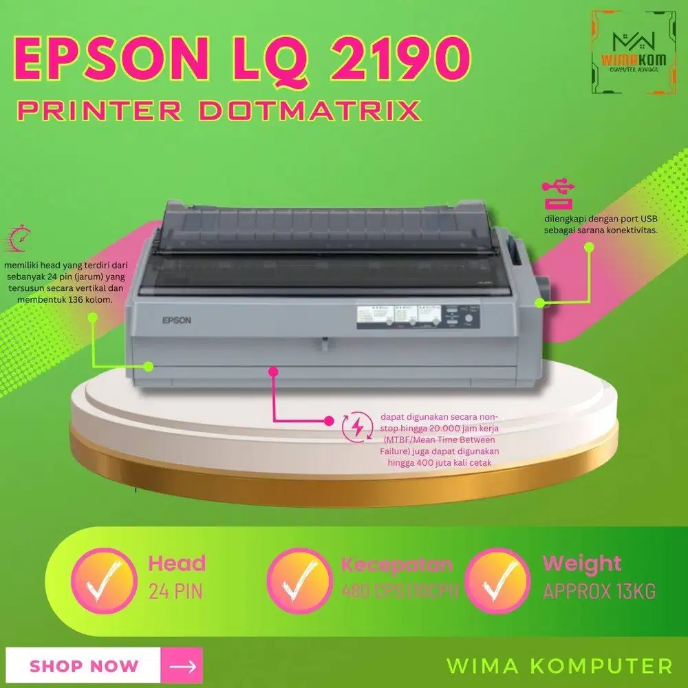 Printer Epson Dot Matrix LQ-2190 Garansi 1 Tahun Full Set Dus N-SW