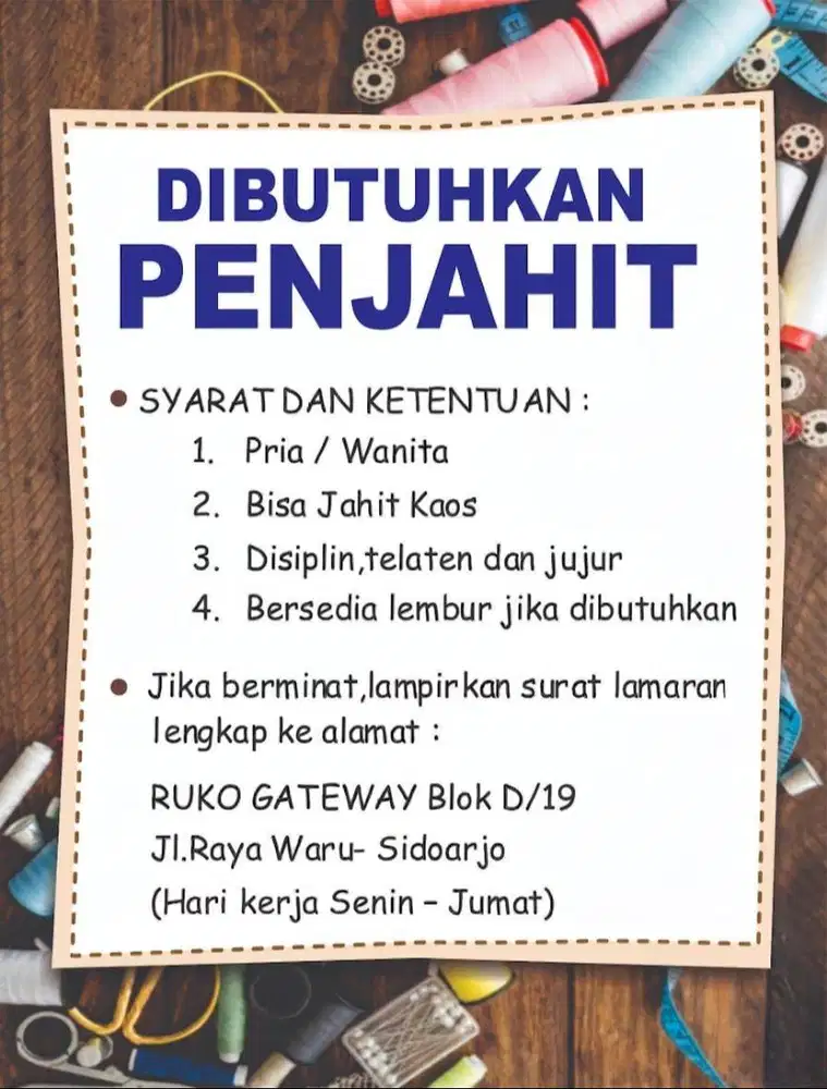 DI BUTUHKAN PENJAHIT BORONGAN