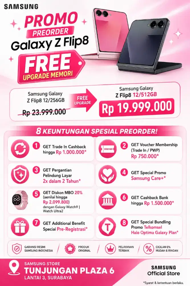 PREORDER SAMSUNG GALAXY FLIP 8 FREE UPGRADE MEMORI