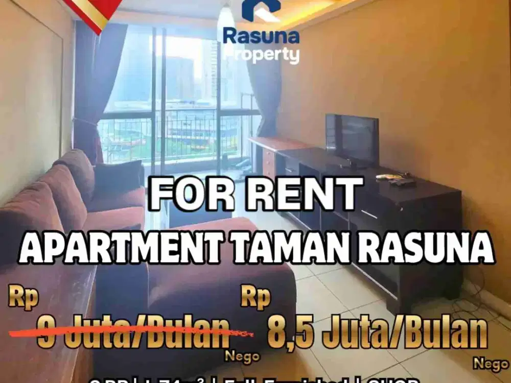Turun Harga, For Rent, Apartemen Taman Rasuna, 2 BR, Full Furnished, Lokasi Strategis, Fasilitas Lengkap, Siap Huni