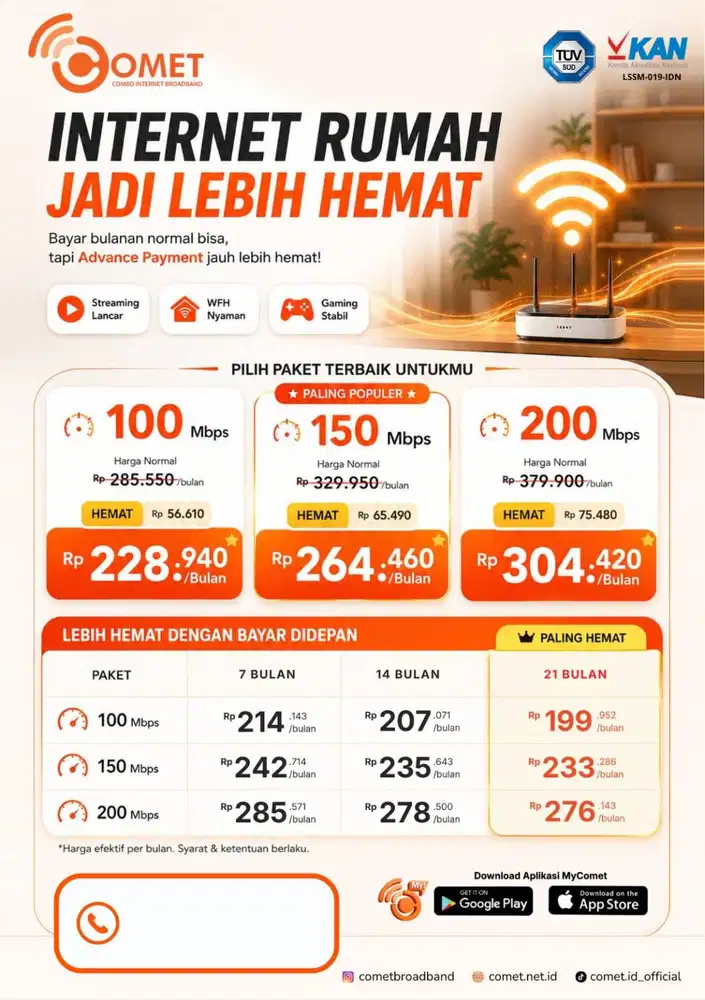 Promo bayar 7 bulan lebih hemat wifi Comet Unlimited