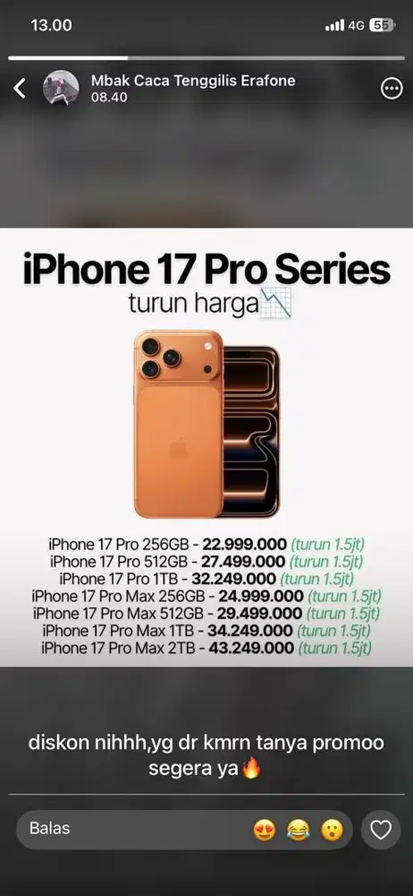 Diskon harga iphone 17 series pro promax