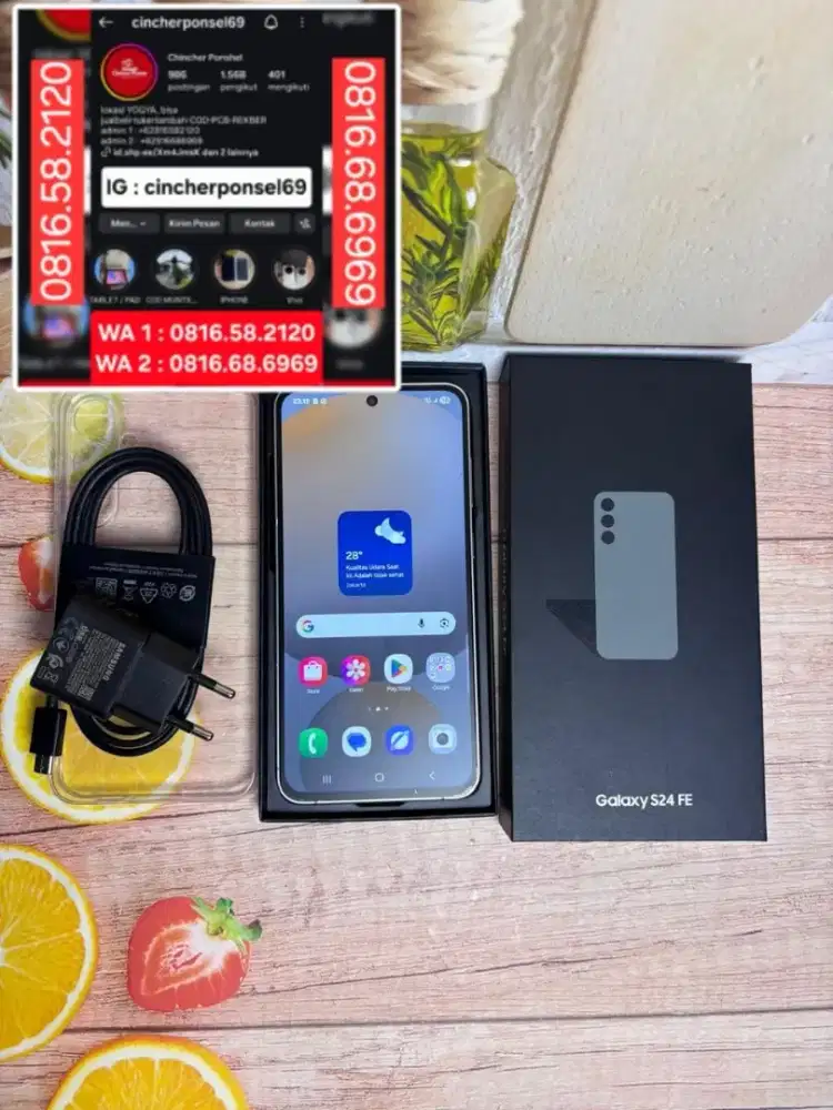 Jual hp SAMSUNG S24 fe 5g 8/512 istimewa grns resmi FRE adaptor n case