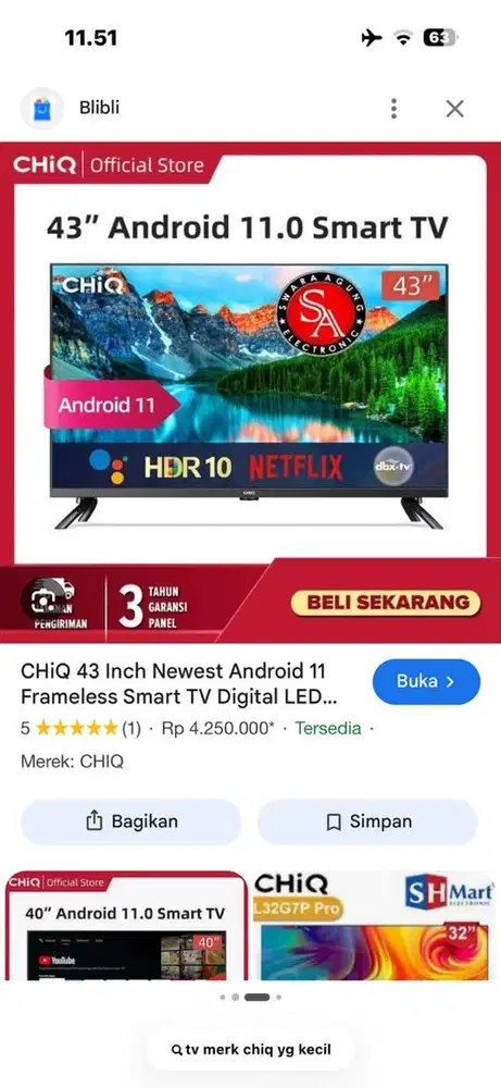 Tv chiq ukuran 32 inch