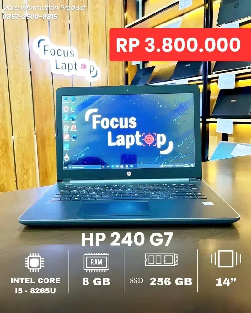 LAPTOP HP 240 G7. INTEL CORE I5-8265U. RAM 8 GB. SSD 256 GB