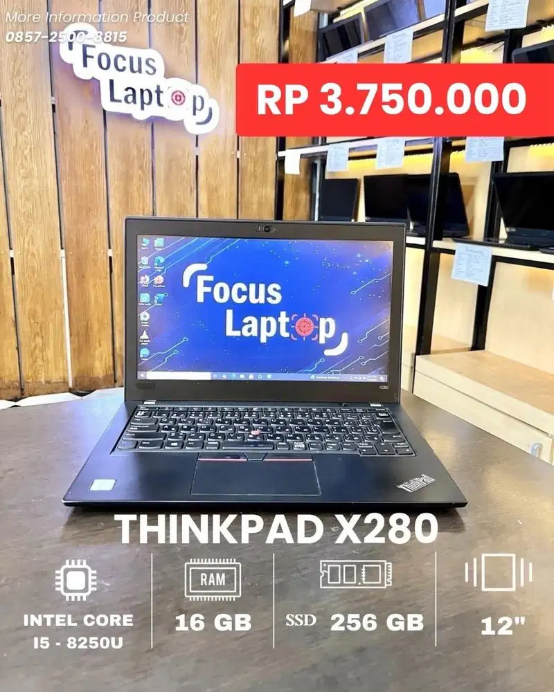 LAPTOP THINKPAD X280. INTEL CORE I5-8250U. RAM 16 GB. SSD 256 GB. SLIM