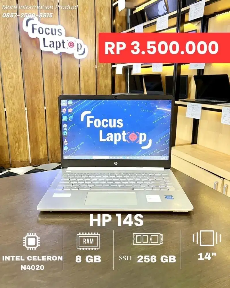 LAPTOP HP 14S. INTEL CELERON N4020. RAM 8 GB. SSD 256 GB. BACKLIGHT.