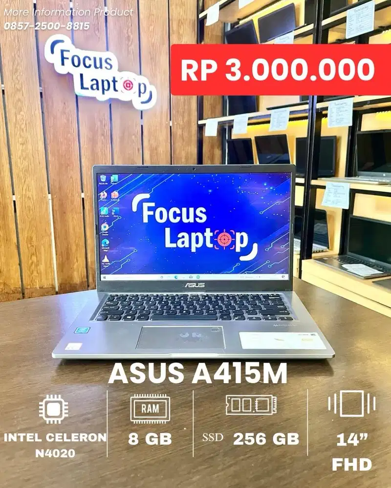 ASUS A415M. INTEL CELERON N4020. RAM 8 GB. SSD 256 GB. LAPTOP SLIM