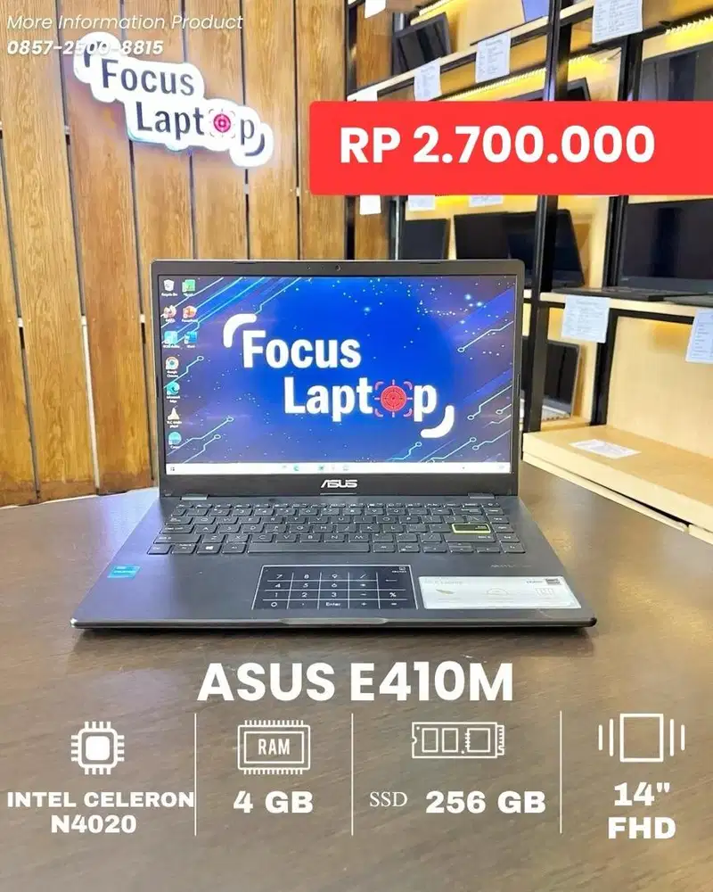 ASUS E410M. INTEL CELERON N4020. RAM 4 GB. SSD 256 GB. KEEY BL. SLIM