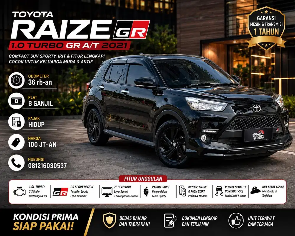 Toyota Raize GR 2021 Antik Low KM Murah Bekas Hitam Ganjil Turbo