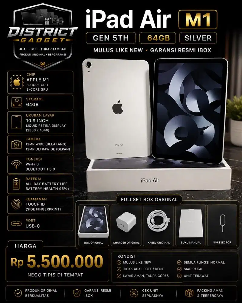 Ipad M1 64gb fullset iBox