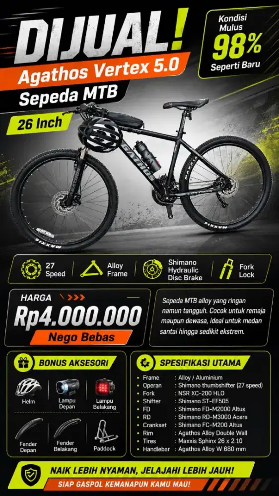 Dijual Sepeda Agathos Vertex 5.0 26 Inch