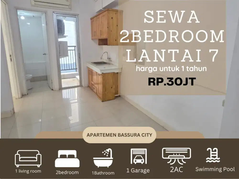 disewakan 2kamar unfurnis+kitchen set lantai rendah apartemen bassura city