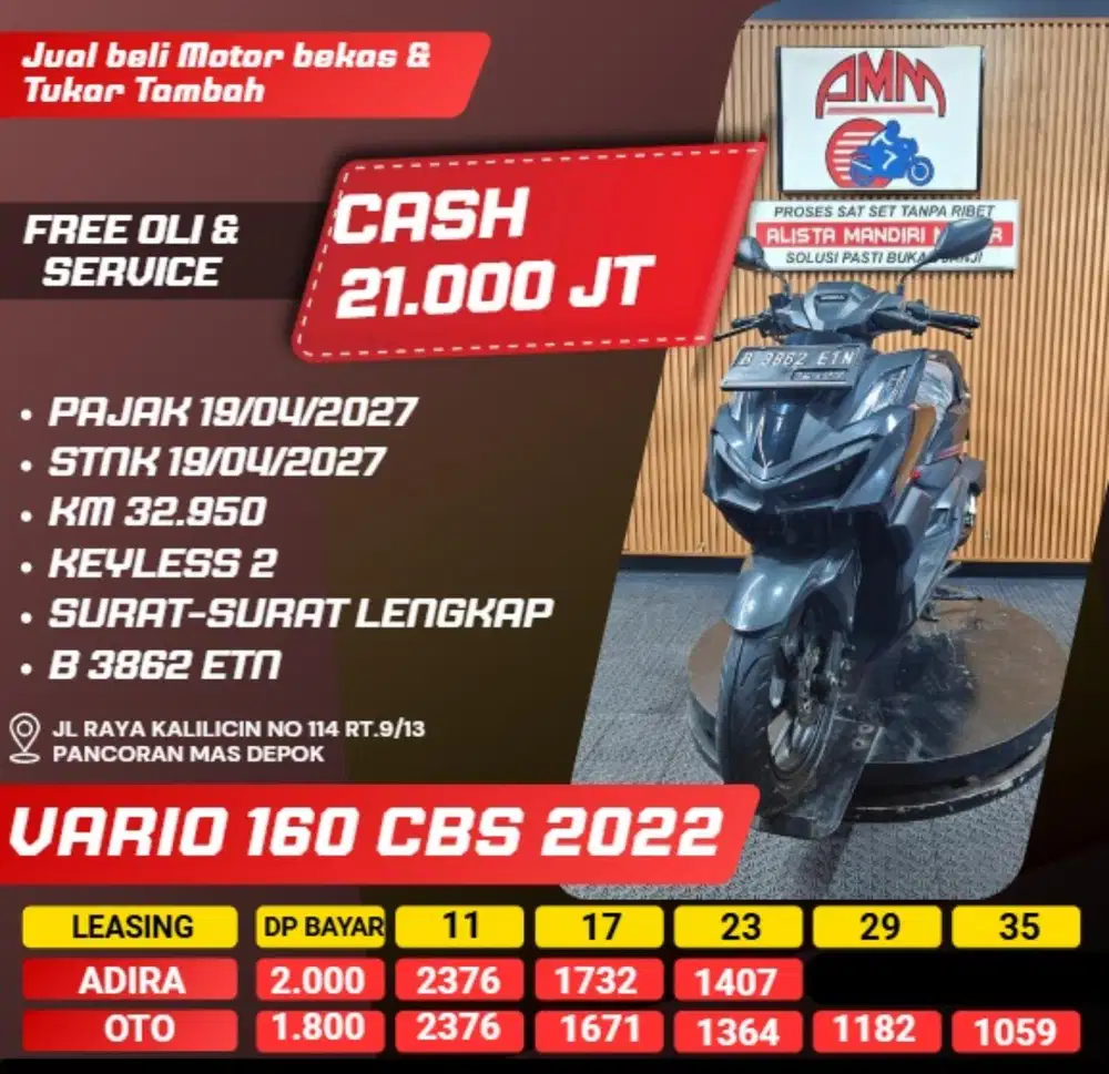 VARIO 160 CBS 2022 PAJAK HIDUP REMOT 2 CASH / KREDIT ALISTA