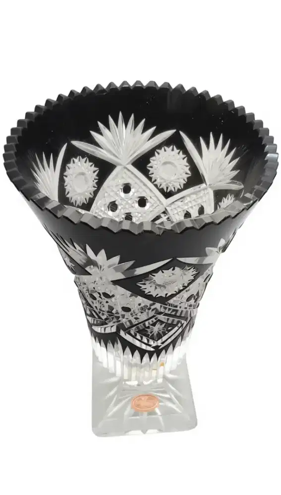 Original Schönborner Bleikristall 24% Pb Black Cut to Clear Vase 30 cm