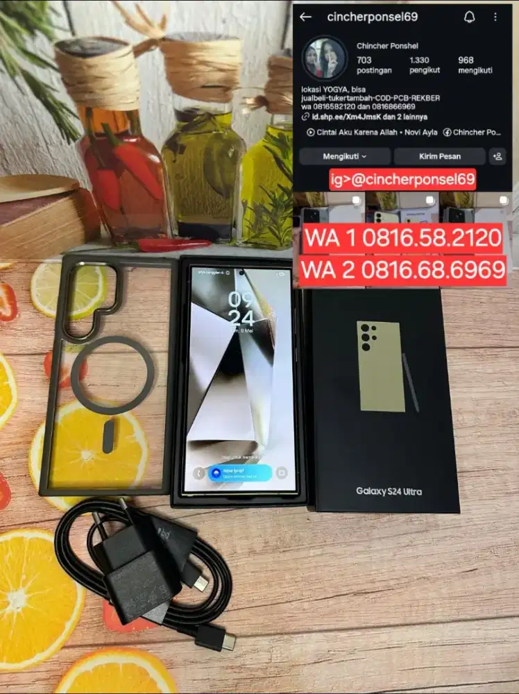 Jual  hp likeNEW samsung S24 ULTRA 12/1tb istimewa resmi free ADAPTOR