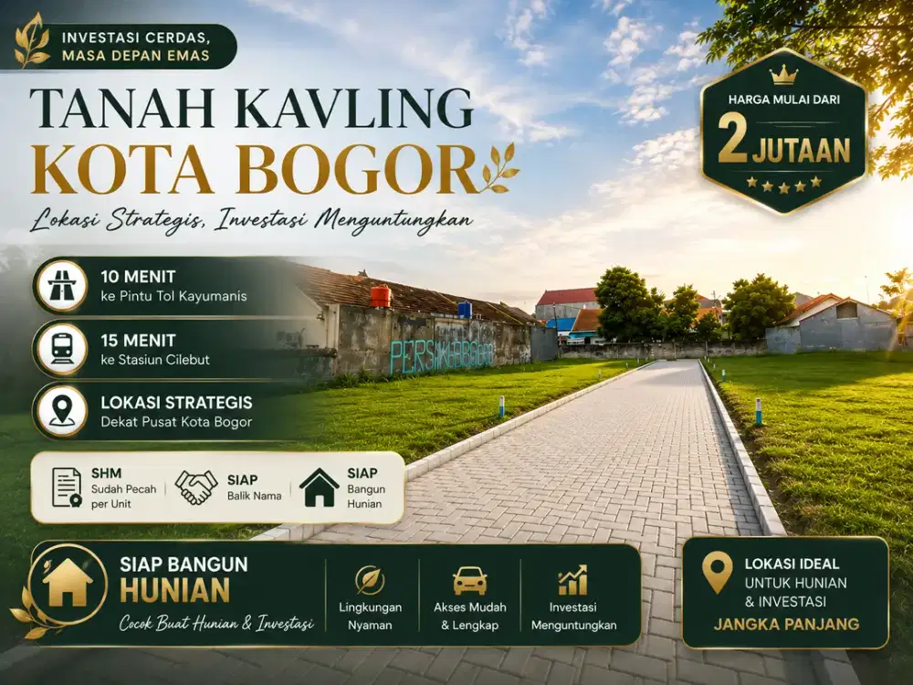 Kavling Siap Bangun, 10 Menit Stasiun Cilebut, SHM Pecah 2 Jt-an