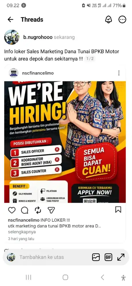 LOKER MARKETING DANA TUNAI MOTOR
