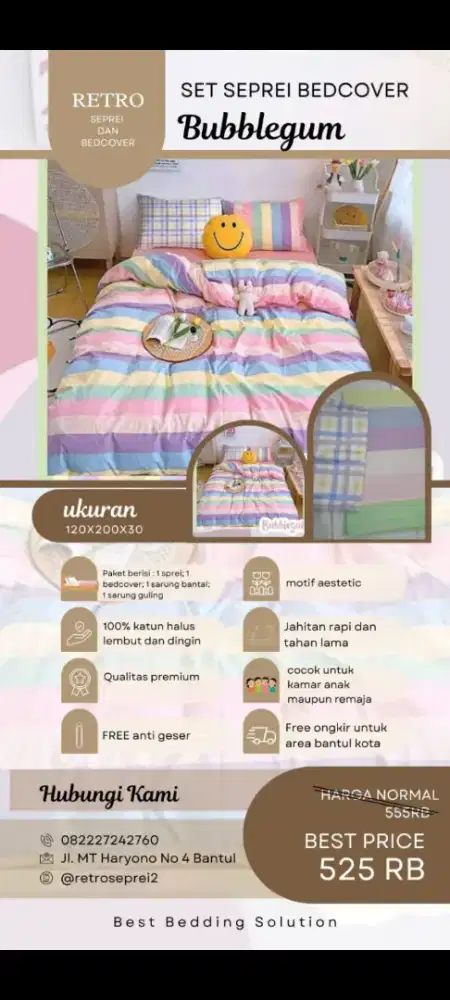 Sprei bedcover katun 120x200x30