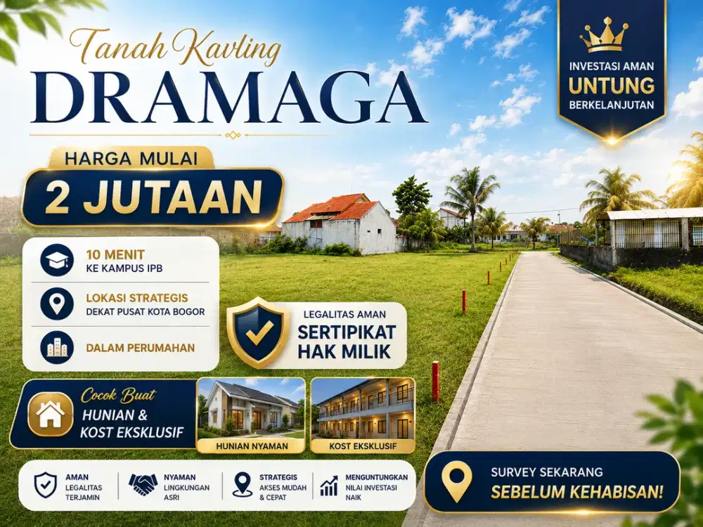 Tanah Kavling SHM 2 Jt-an, Dekat Kampus IPB Dramaga