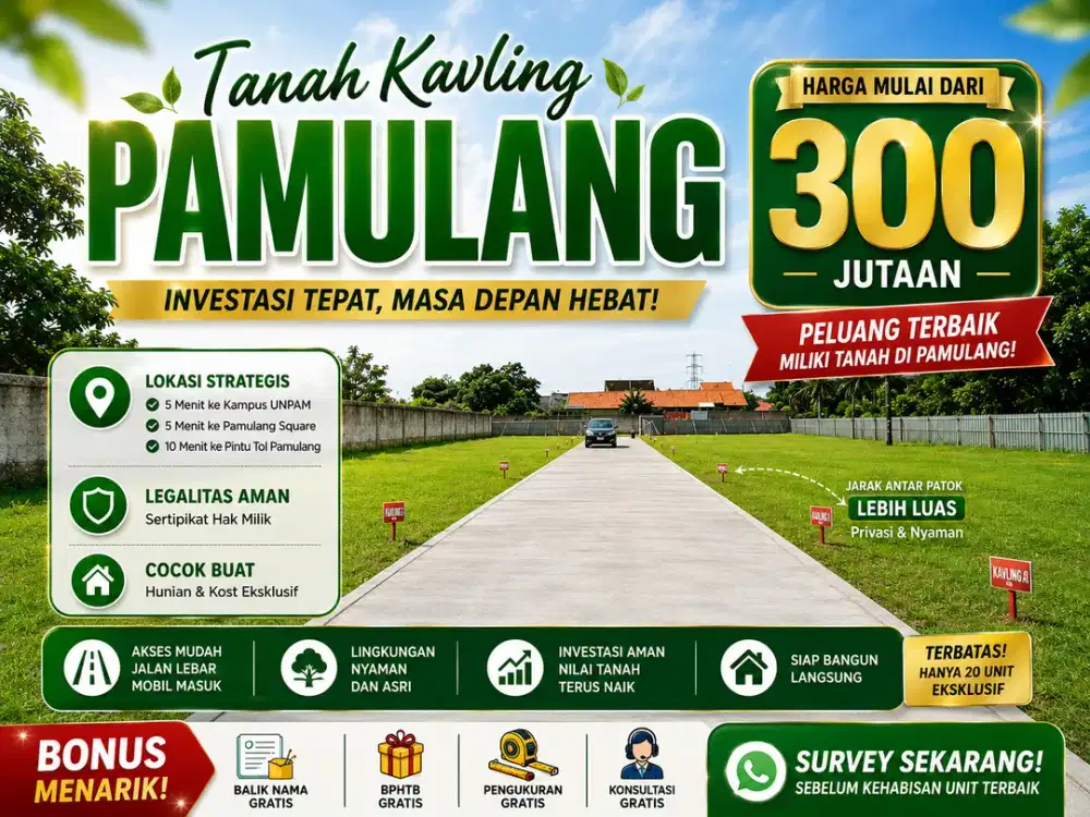 Tanah Murah Strategis 5 Menit Kampus UNPAM, Cocok Buat Kost