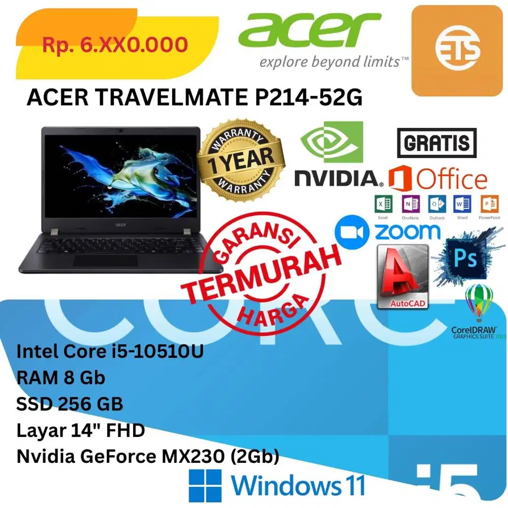 New Acer Travelmate P214 52G Core i7 Dual VGA