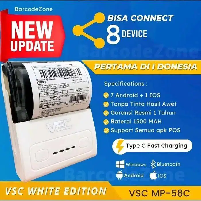 mobile printer thermal bluetooth 58mm merk Vin solusindo TM 58M Putih