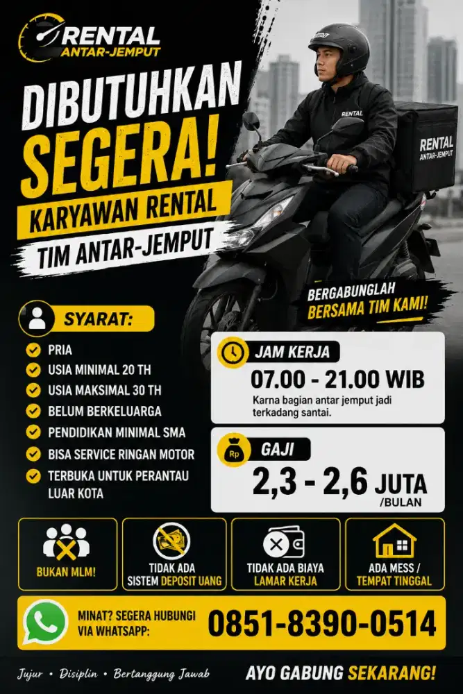 Lowongan Kerja Tim Antar-Jemput Rental Motor