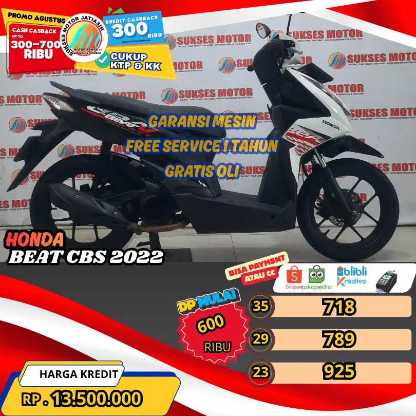 HONDA BEAT CBS 2022 BISA PAYMENT SPYLATER KREDIVO DAN CC(SUKSESMOTOR)