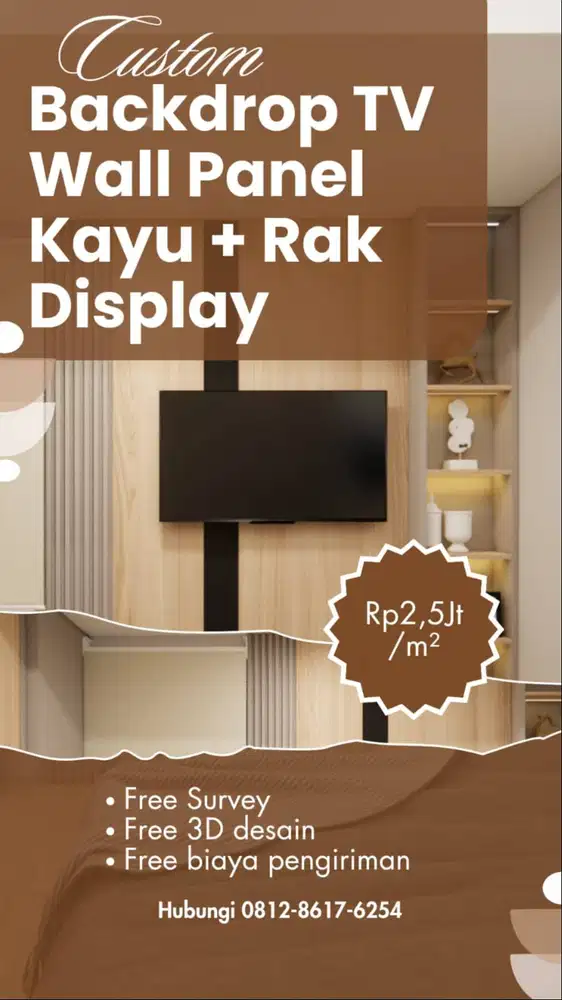 Custom Backdrop TV Wall Panel Kayu + Rak Display