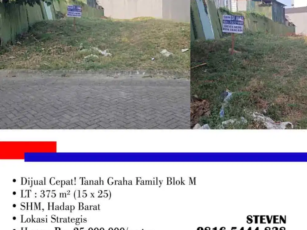Dijual Cepat! Tanah Graha Family Blok M