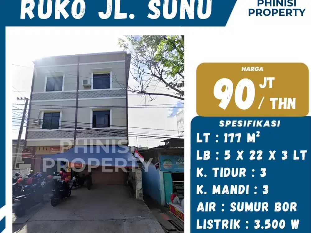 Disewakan Ruko 3 Lantai di Jl. Sunu Makassar – Lokasi Strategis, Cocok untuk Berbagai Jenis Usaha