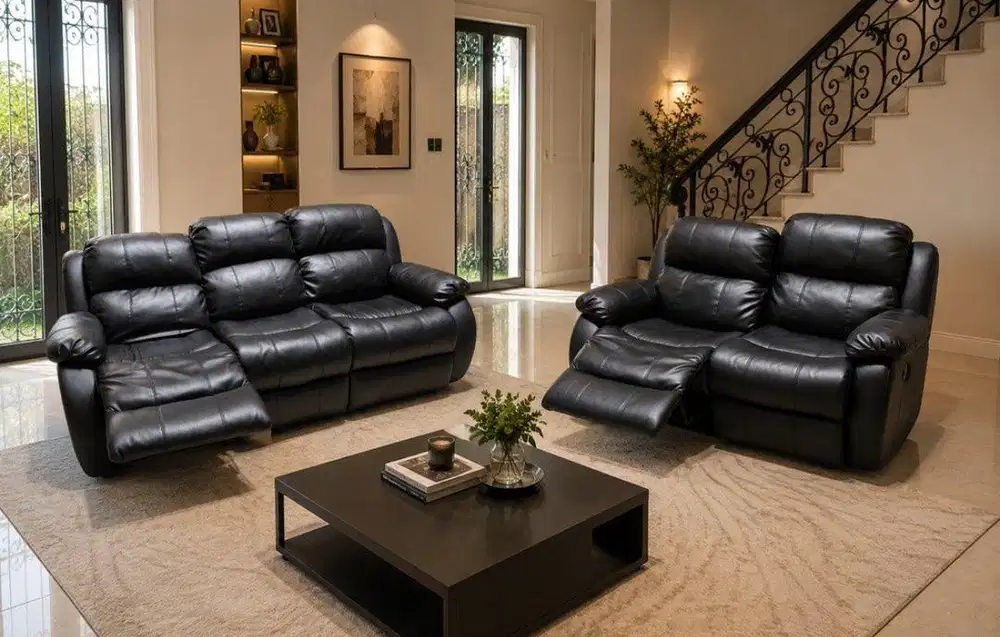 Sofa Cheers 3+2 Hitam leather ganti baru